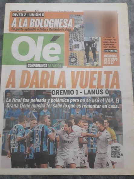 Diario Ole 23 Noviembre 2017 Gremio 1 Lanús 0 0