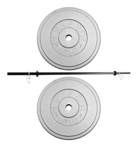 Kit Sport Maniac Barra Caño 2 Discos Grises Pvc 20kg Topes 0