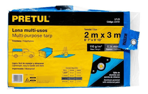 Lona Toldo Pretul 2 X 3 Metros Reforzada Azul Aluminio Fc 1