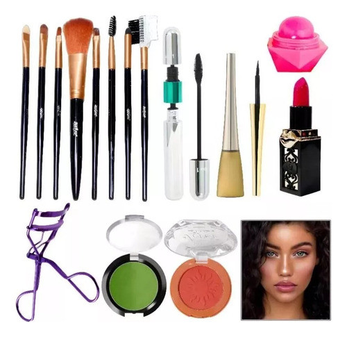 Set De Make Up Brochas Labial Mascara Arqueador Rubor Sombra 0