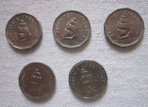 5 Monedas Antiguas Argentina 5 Peso 1961 1962 1963 1964 1966 1