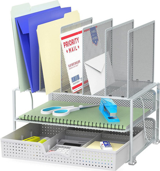 Organizador De Escritorio Bandeja Doble 5 Secciones Plateado 0