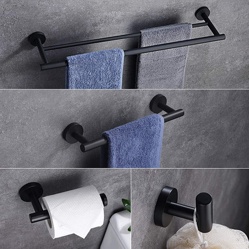 Hoooh Matte Black 4-piece Bathroom Accessories Set Stainless 1