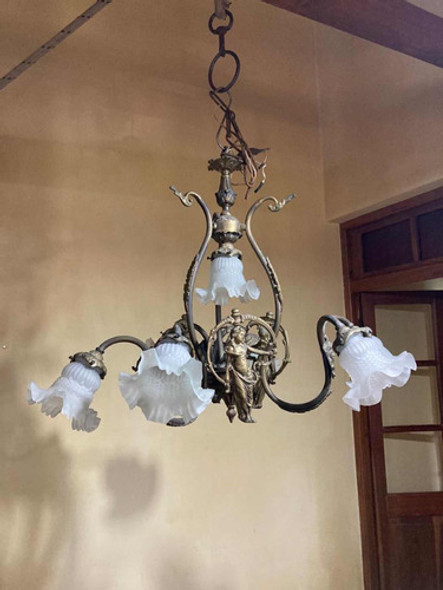 Arañas De Bronce Antigua (años 80s) Con Tulipas De Cristal 0