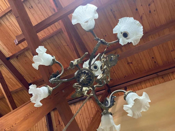 Arañas De Bronce Antigua (años 80s) Con Tulipas De Cristal 1