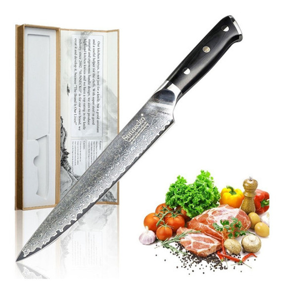 Cuchillo Cocina Silicing Acero Damasco Japonés 8'' 203mm 0 Cuchillo Cocina Silicing Acero Damasco Japonés 8'' 203mm 0