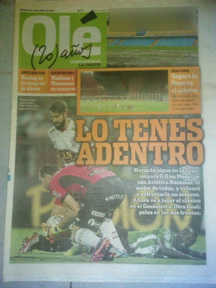 Diario Ole 20 Abril 2016 Huracan 0 At Nac Medellin 0 0