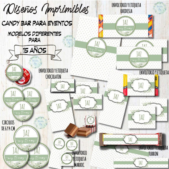 Kit Imprimible Candy Bar Fiestas 15 Años H -  Personalizado 1