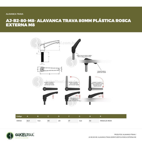 Alavanca Trava 80 Rosca Externa Inox M8x50mm (05peças) 1