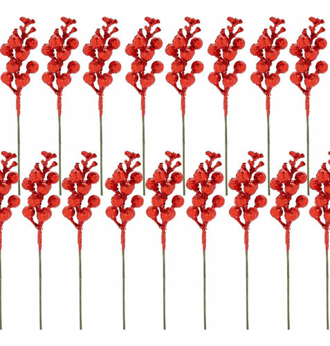 Veylin Tallos De Bayas De Purpurina Roja De Navidad, Adornos 0