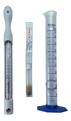 Kit Mini Densímetro 1000-1100 + Proveta 100ml + Termômetro 0