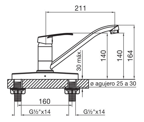 Grifería Fv Arizona Monocomando Cocina Mesada Dúo 411.03/b1 Ahora 12 Y 18 1