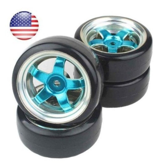 4pcs Azul 5 Radios Eje Rueda Llanta Neumáticos Lisos Para Rc 0