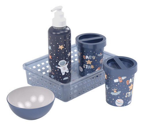 Kit Higiene Bebe 5 Pç Infantil Organizador Menino Astronauta 0