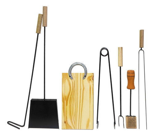 Kit Parrillero ×7 Herramientas Cepillo Tabla Asado 0
