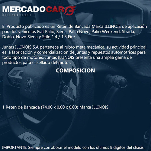 Reten Bancada Fiat Siena 1.4 Fire 2008 2009 2010 2011 1