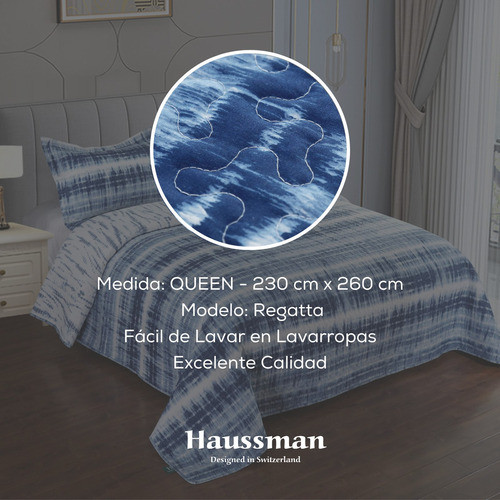 Cubrecamas Queen Verano Cover 2 Plazas Quilt Blue Vip 1