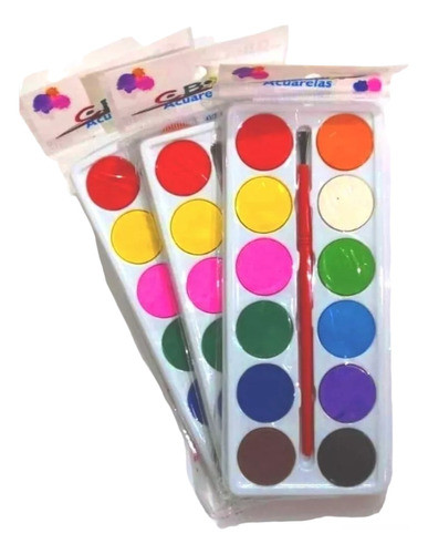 Paq X 12 Paletas De Acuarelas Cbx Pastillas + Pincel  Promo 0