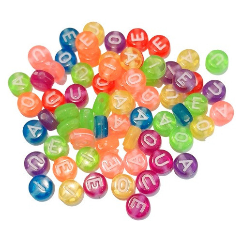 100 Vocales Pastilla Transparente Cuentas  A E I O U #61/fx 0