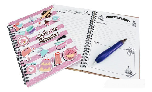 Recetario, Cuaderno De Receta Cocina, Con Lapicera Temática 0