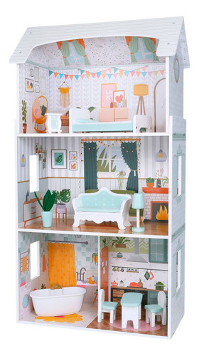 Casita De Muñecas De Madera, 8 Muebles, Extra Grande - Vaj 0