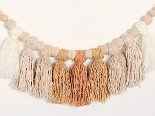 Guirnalda De Borlas De Lana Y Esferas De Madera! Ninos.deco 0