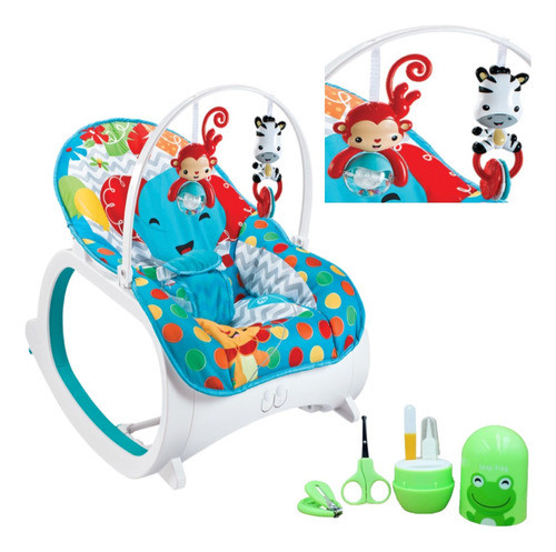 Cadeirinha De Balanço Azul + Estojo Manicure Higiene P/ Bebê 0