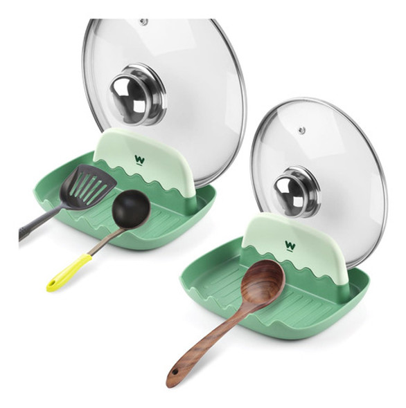 Soporte Para Cuchara Y Tapa, Resistente Al Calor, Verde 0