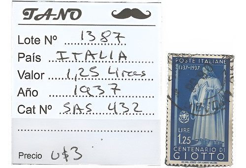 Lote1387 Italia 1,25 Liras Año 1937 Sas# 432 0