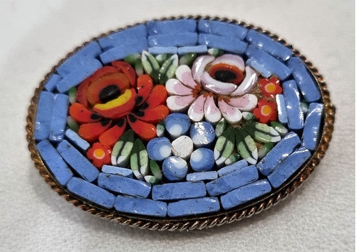 Antiguo Prendedor Fantasía Con Mosaiquitos Venecianos Flores 1