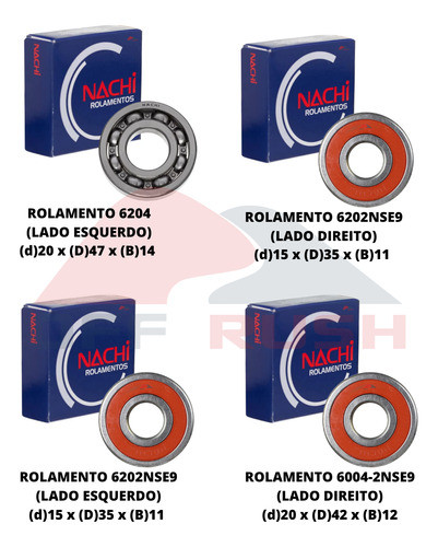 Rolamentos Transmissão Nachi 6004 6204 6202 Cbx 200 Strada 1