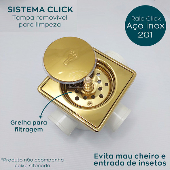 3 Ralo Dourado Click E Porta Grelha 10x10 Kit Inteligente 1