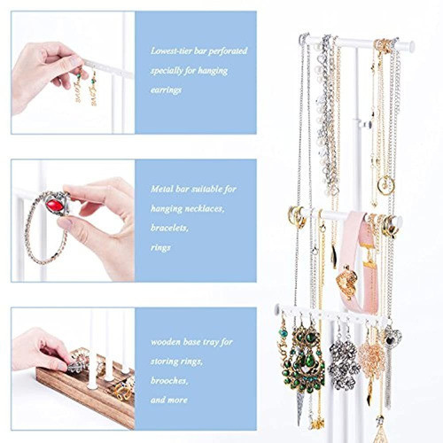 Lovekankei Arbol De Soporte Para Joyas Metal Blanco Y Mader 1