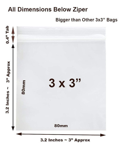 2 Mil 3.2 X 3.2  200 Count (3x3 Small Ziplock) Bolsas Zip Po 1
