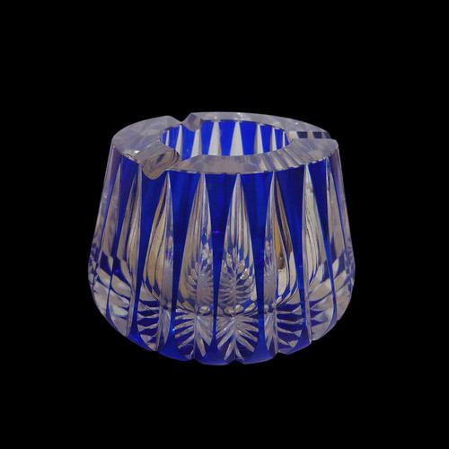 Cenicero Azul Cobalto En Cristal Checoslovaco Tallado A Mano 0