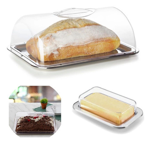 Kit Porta Pão Bolo Torta Com Tampa Pop + Manteigueira Vision 0