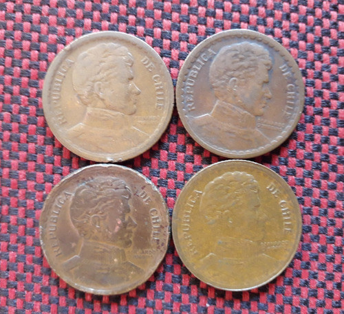 Chile 1 Peso 1942 1943 1949 Moneda Cobre O'higgins Km#179 1