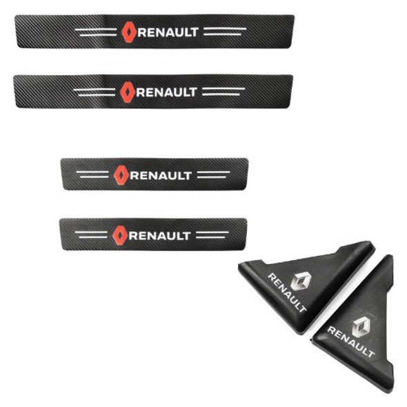 Zócalos Fibra Carbono + Protectores Esquineros Logo Renault 0