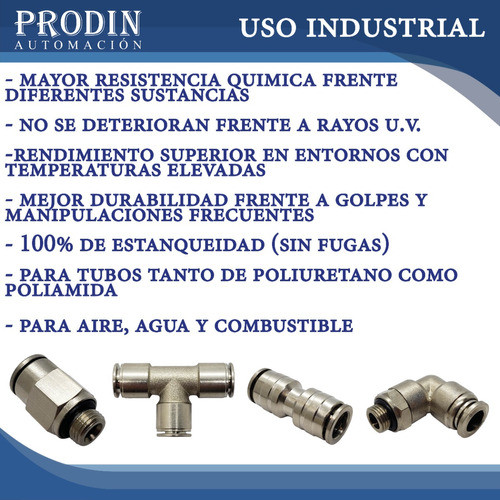 Acople Recto Neumático Metalico Rosca Macho 1/4 X Tubo 6mm 1