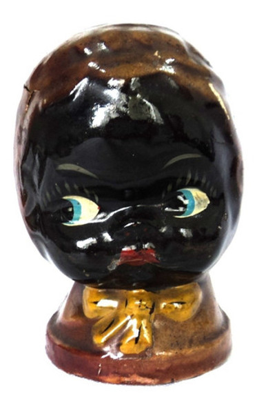 Antigua Alcancia Papel Mache Cabeza Black Americana B20 0