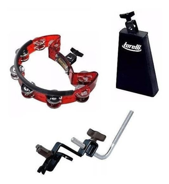 Torelli Kit Cowbell 7 + Pandeirola C/ Clamp  + Suporte Bumbo 0