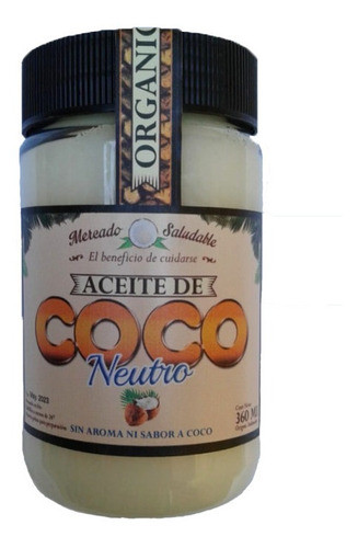 Aceite De Coco Neutro 360 Ml Sin Aroma Ni Sabor Puro Natural 0