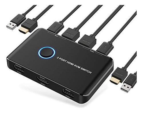 Conmutador Kvm Hdmi Caja De 2 Puertos, Ablewe Conmutador Usb 0