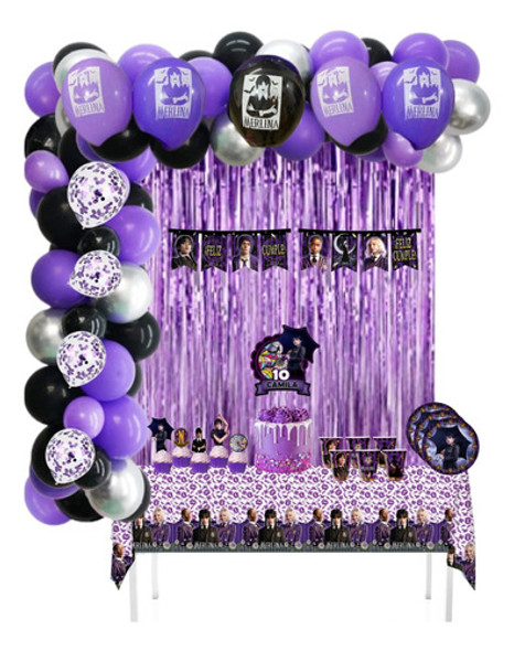 Kit Deco Mantel, Platos, Vasos Adorno De Torta Merlina 0