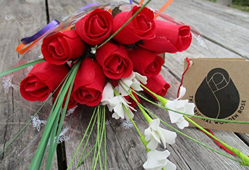 Rosas Artificiales De Madera Rojas Ramo 1docena 1