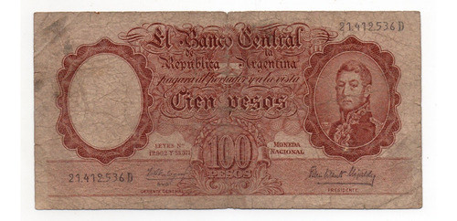 Billete Argentina 100 Pesos Moneda Nacional Bottero 2068 0