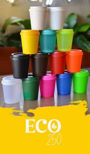 100 Copos Eco Café Reutilizavel 250ml C/tampa Lisos 1