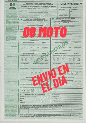 Formulario 08 Moto Para Transferencia 0