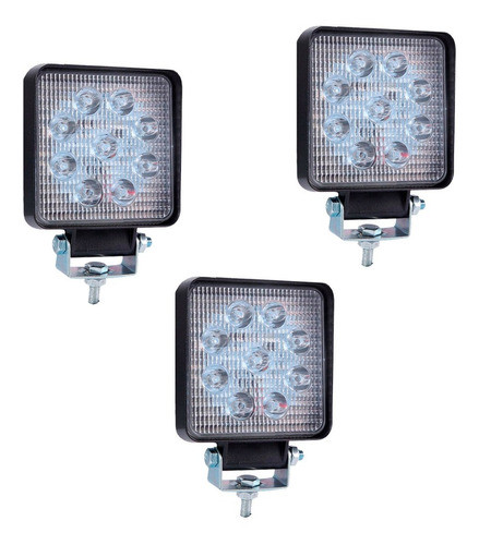 Kit 3 Faros 9 Led Auxiliar Cuadrado Lancha Moto De Agua 0