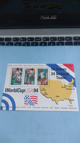Estados Unidos Block Estampillas Mundial Fútbol 94 0
